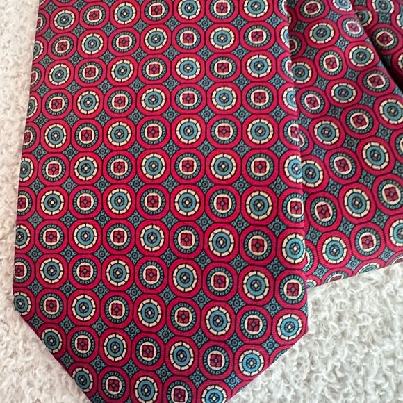 Wembley Silks Mens Burgundy Circle Geometric Patterned Tie Classic Luxury - Picture 4 of 7